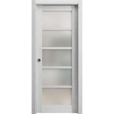 Sliding French Pocket Door With Frosted Glass Quadro 4002 Light Grey Oak Kit Trims Rail