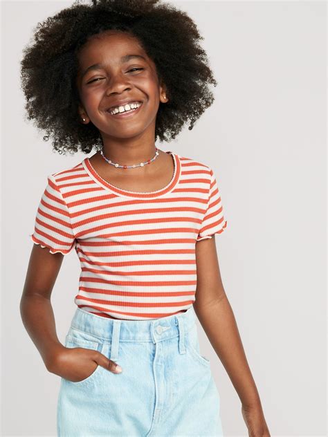 Printed Rib Knit Lettuce Edge T Shirt For Girls Old Navy