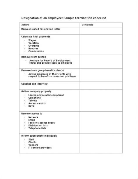 Employee Exit Checklist Template Word