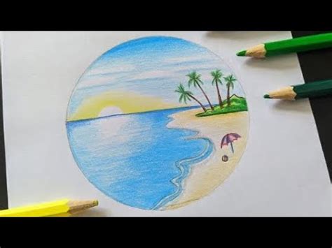 Como Desenhar Uma Praia - Como desenhar uma praia. Desenho simples e fácil de desenhar. Paisagem ...