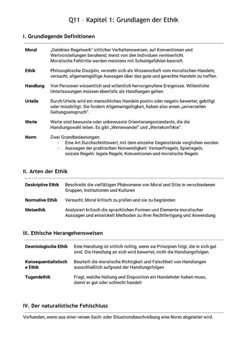 Ethik Q11 Zusammenfassung Q11 Kapitel 1 Grundlagen Der Ethik I