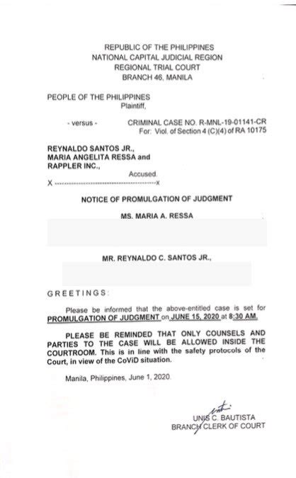 Mike Navallo On Twitter Manila Court Sets Promulgation Of Judgment