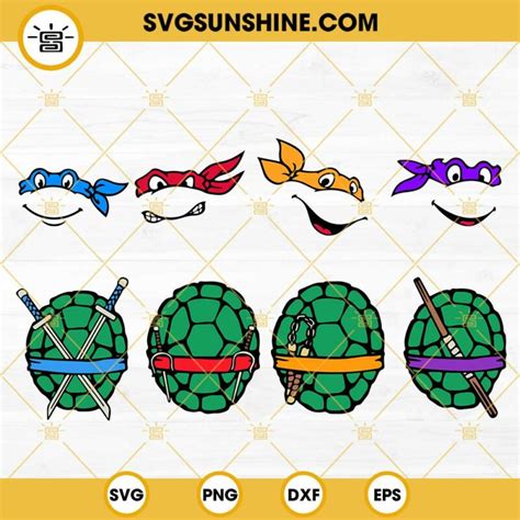 Ninja Turtles Face Mask And Shell Svg Bundle Teenage Mutant Ninja