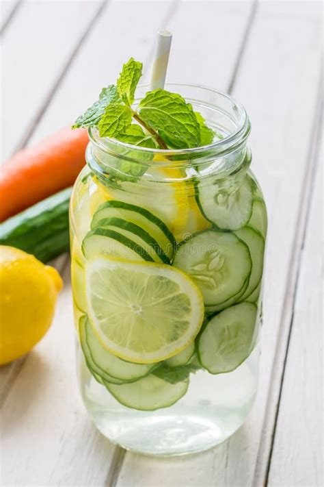 Infused Water With Lemon Cucumber And Mint Stock Image Image Of