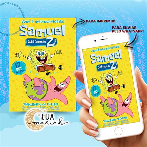 Convite Anivers Rio Digital Bob Esponja Elo Produtos Especiais