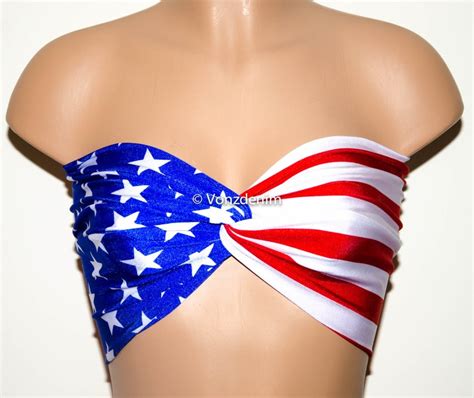 Padded American Flag Bandeau Beach Bra Swimsuit Top Bikini Etsy