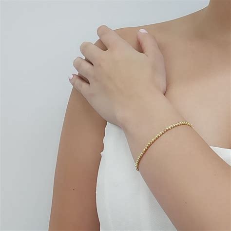 Brazalete Cm C Esferas Diamantadas Mm Oro Amarillo Kts