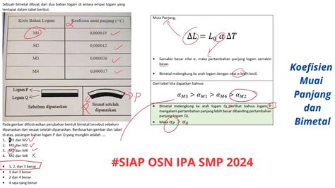 Latihan Soal Osn Ipa Smp 2024 Koefisien Muai Panjang Dan Bimetal Youtube