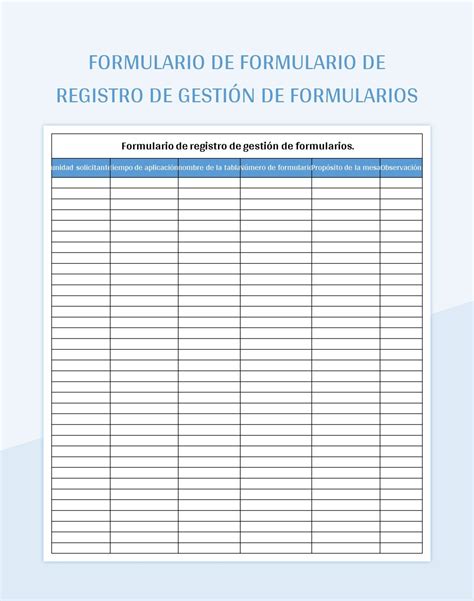 Plantilla De Excel Formulario De Formulario De Registro De Gestión De Formularios Y Hoja De