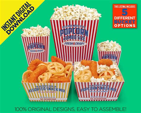 DIY Vintage Popcorn Bucket Printable 4 Different Sizes Instant Digital ...