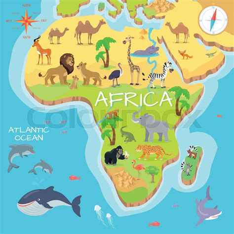 Africa Mainland Cartoon Map with Fauna Species | Stock vector | Colourbox