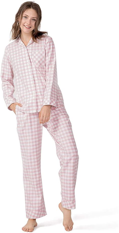 Womens Pajama Set 100 Cotton Flannel Woven Plaid Pajamas Long Sleeve