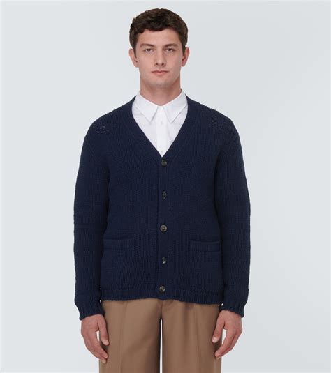 Logo Intarsia Wool Cardigan In Blue Gucci Mytheresa