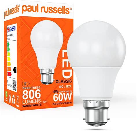 Paul Russells Bayonet Lightbulb 60w B22 Fitting LED Bulbs Warm White