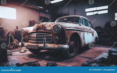 Old Car Repair Garage, Cinematic Lighting, Wallpaper. Vintage Car ...