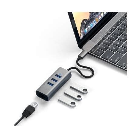 Satechi Adaptateur Usb C Vers Ethernet X Usb Gris Sideral