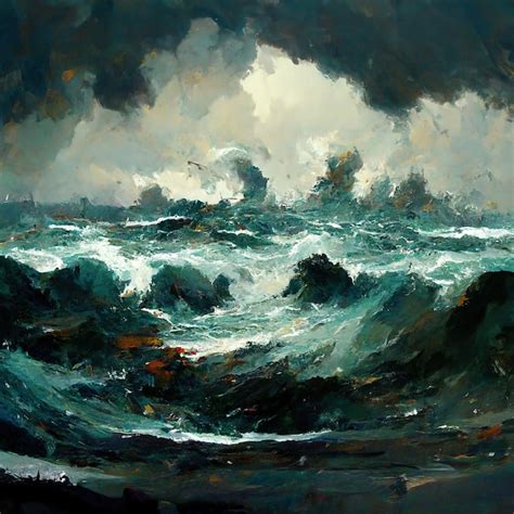 Premium Photo Stormy Sea Painting