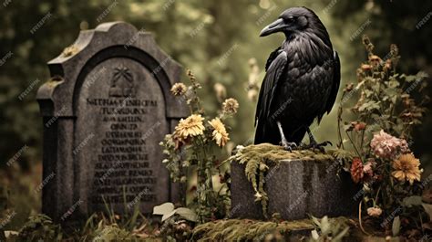 Premium Ai Image Crow On A Gravestone