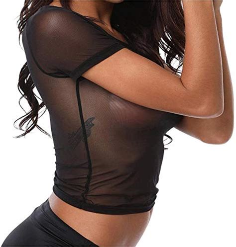 Jnzebly Womens Sheer See Through Gauze Crop Tops Black S Pricepulse