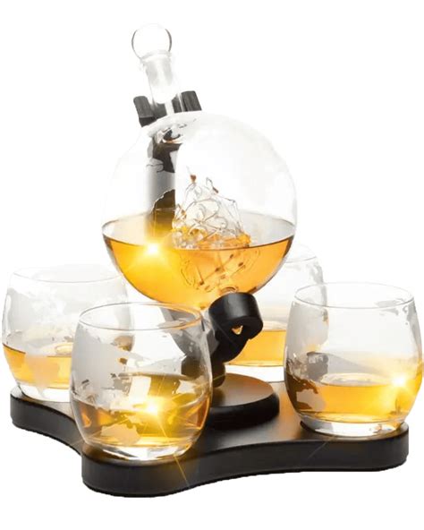 Buy Don Vassie Globe Decanter With 4 Glasses And Squircle Wooden Base 850ml Online Low Prices