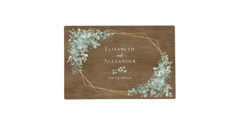 Rustic Wood Eucalyptus Gold Geometric Wedding Placemat Zazzle