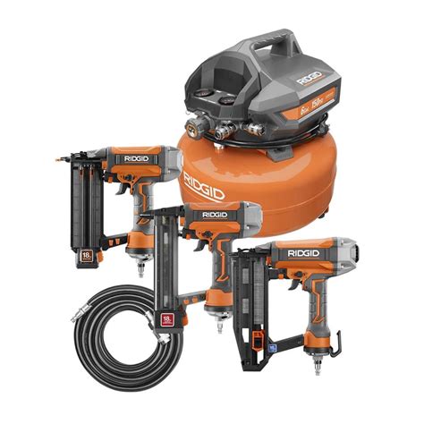 Ridgid 6 Gal Portable Electric Pancake Air Compressor W 18ga Brad Nailer 16ga Straight Finish