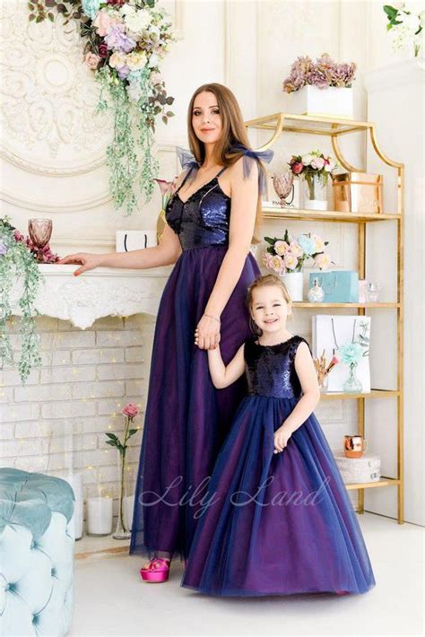 Matching Dresses Mother Daughter Navy Blue Purple Dress For Wedding