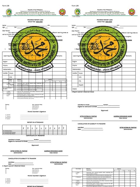 Form 138 Grade 1 Pdf Philippines