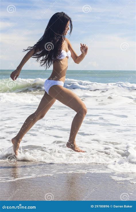 Woman Girl In Bikini Running On Beach Stock Photo Image Of Ocean