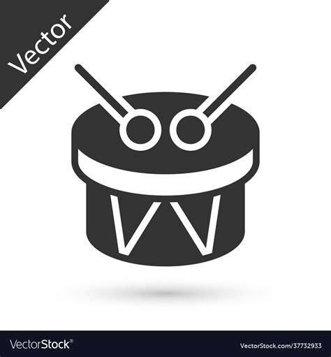 Grey Musical Instrument Drum And Drum Sticks Icon Vector Image