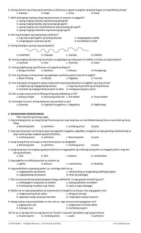 K To Grade Diagnostic Pre Test In Mapeh Pdf