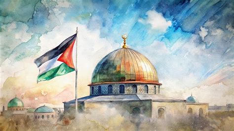 Premium Photo Palestine Flag And Dome Of Rock Watercolor