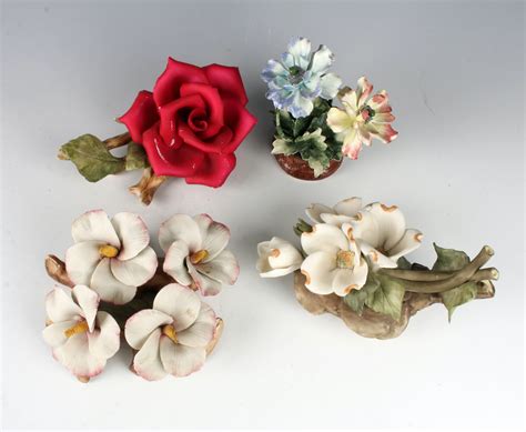 4 CAPODIMONTE PORCELAIN FLOWER GROUPINGS Barnebys