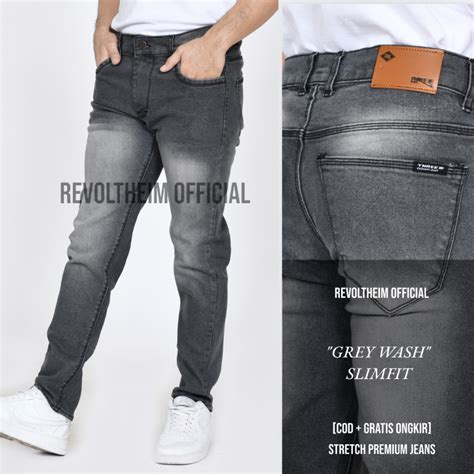 Jual Celana Jeans Sobek Pria Slim Fit Destroy Stretch Grey Sandwash