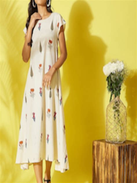 Buy Inweave White Floral Print A Line Midi Dress Dresses For Women