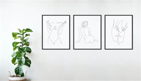 Female Nude Line Art Set Of 3 Prints One Line Art Print Etsy UK