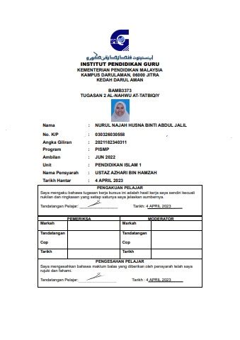 TUGASAN 2 NURUL NAJAH HUSNA BINTI ABDUL JALIL BAMB3373 744 2 Najah