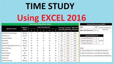 Manufacturing Time Study Template Excel