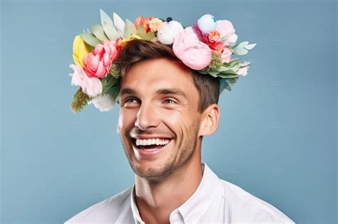 Premium Ai Image A Man Wearing A Flower Crown On His Head