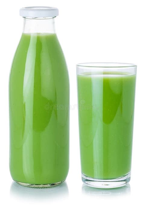 Green Smoothie Fruit Juice Drink In A Bottle Isolated On White Stock