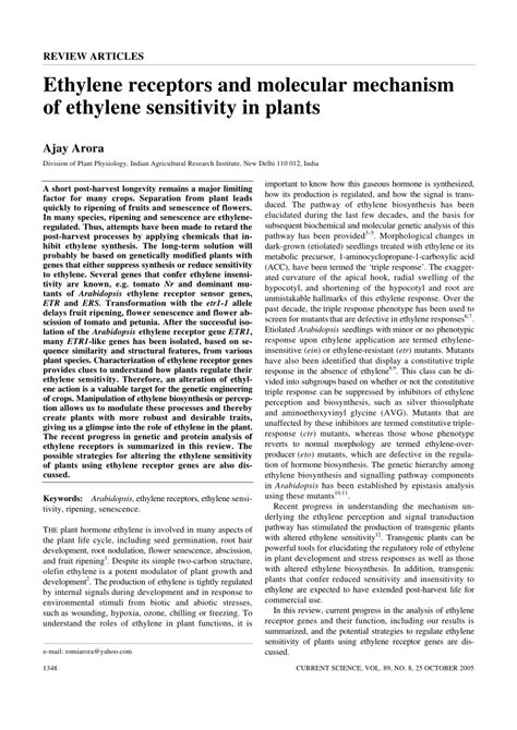 (PDF) Ethylene receptors and molecular mechanism of ethylene ...