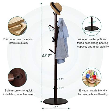 Vlush Sturdy Wooden Coat Rack Stand Entryway Hall Tree Coat Tree With