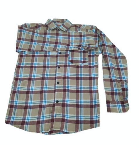 Large Checks Men Medium Beige Cotton Check Shirt Full Sleeves Casual