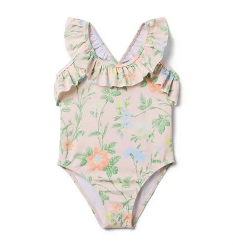 Girl Light Pink Floral Recycled Floral Ruffle Swimsuit By Janie And Jack