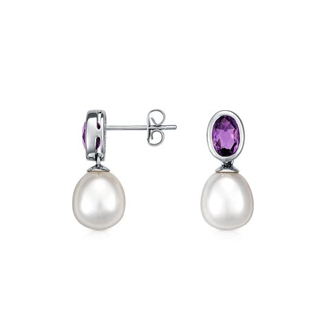 Freshwater Cultured Pearl And Amethyst Earrings In Sterling Silver Blue Nile