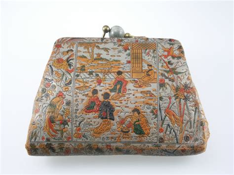 Antique Japanese Purse Leather Clutchpurse Geisha