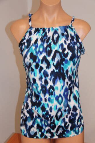NWT INC International Concepts Swimsuit Bikini Tankini Top Sz 10 High Neck Blue EBay