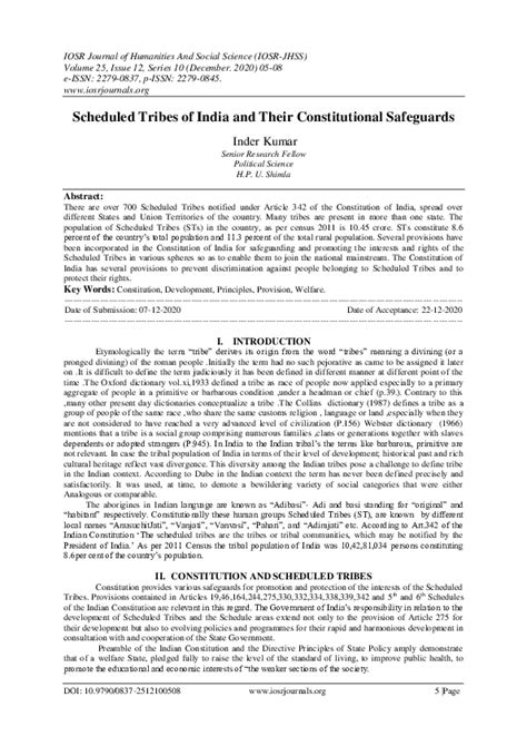 Pdf Scheduled Tribes Of India And Their Constitutional Safeguards