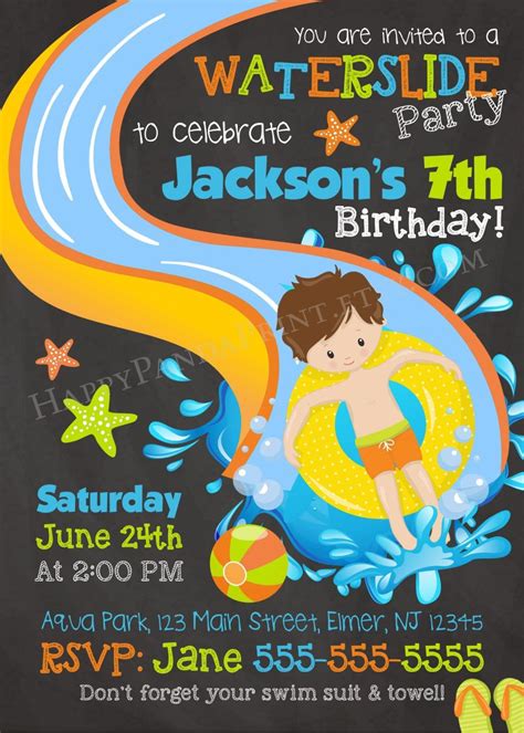 Water Slide Invitation Waterslide Invitation Boys Waterslide Birthday