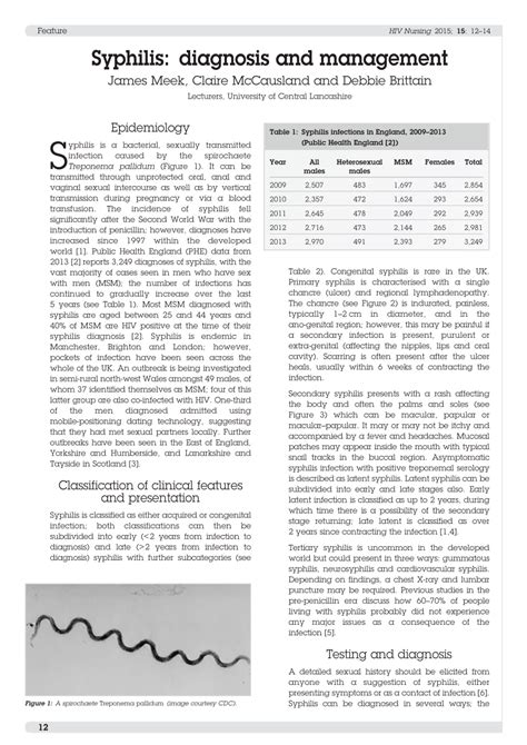 Pdf Syphilis Diagnosis And Management